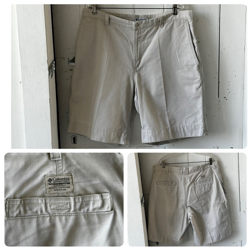 Columbia Khaki Flat Front Cargo Utilitarian Shorts Hiking Camping